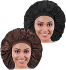 2PCS Large Satin Bonnet, Raibaubl Silk Bonnet With Elastic Soft Band, Big Bonnet For Women Hair Care, Jumbo Bonnet For Braids Natural Long Hair, Curly Hair (Black&Brown) CACASO