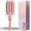 3 Barrel Curling Iron Wand - Triple Hair Waver & Crimper for Beach Waves Set, Ceramic Tourmaline with Adjustable Temperature - Glam Waver, Pink FairyBrave