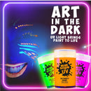 Glow in The Dark Paint - Blue Squid Fluorescent Glow Face & Body Paint for UV & Blacklight | Set of 8 Neon Face Paint Colors + Free Bonus Ultraviolet Flashlight | Bright Glowing Makeup for Festivals Blue Squid