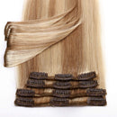 Clip in Hair Extensions16 Inch Human Hair Highlight 65g Thin Standard Weft 8 Pcs 18 Clips Human Hair Clip on Hairpieces Straight for Women Balayage