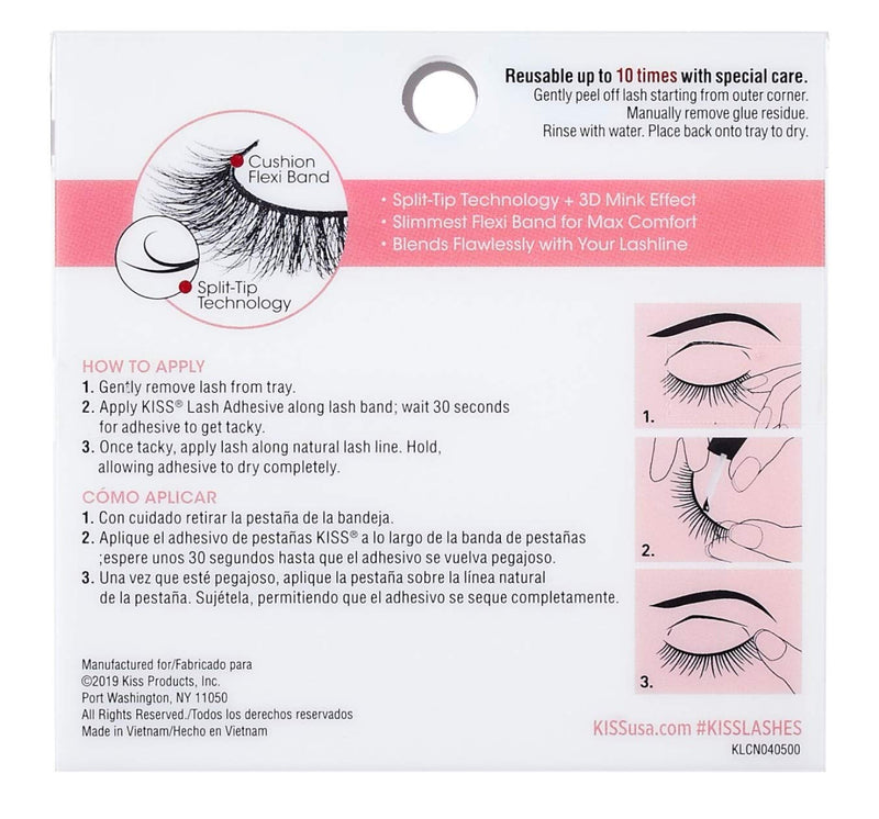 KISS Lash Couture Naked Drama Collection, Full & Fluffy Volume 3D Faux Mink False Eyelashes, Cushion Flexi Band & Split-Tip Technology, Tapered, Reusable and contact lens friendly, Style Organza, 1 Pair KISS