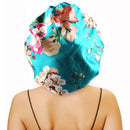 Sent Hair Large Satin Bonnet Sleep Cap for Women Double Layer Silky Hair Bonnet for Braids,Curly,Long Hair- Wide Elastic Band,Green Floral sent hair