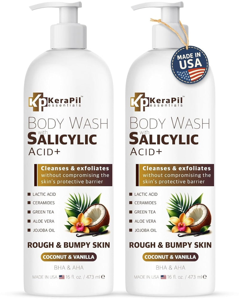 Salicylic Acid Body Wash - Skin Non-drying, Gentle Exfoliates Rough and Bumpy Skin, Body Acne Wash, BHA & AHA - Unscented Exfoliating Body Wash, Made in USA - (16 fl oz x 2) Infinity Warehouse