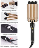 LAYADO 3 Barrel Curling Iron Hair Waver Cluer 22mm (0.86 Inch) Temperature Adjustable Three Barrel Hair Iron Hair Waver Iron Ceramic Tourmaline Triple Barrels Hair Crimper with Dual Voltage Gold LAYADO