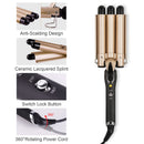 LAYADO 3 Barrel Curling Iron Hair Waver Cluer 22mm (0.86 Inch) Temperature Adjustable Three Barrel Hair Iron Hair Waver Iron Ceramic Tourmaline Triple Barrels Crimper Hair Iron with Dual Voltage Gold LAYADO