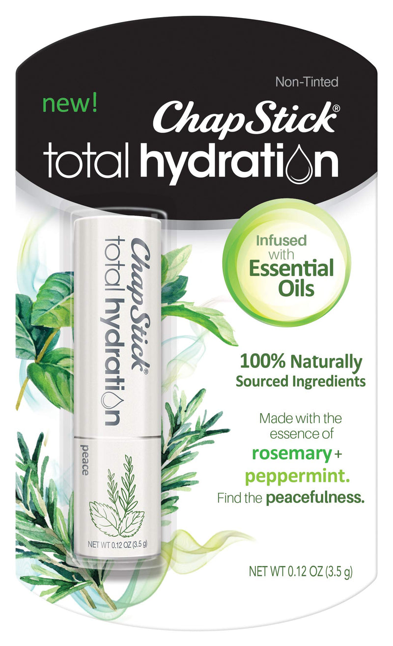 ChapStick Total Hydration Essential Oils Peace Lip Balm, Rosemary + Peppermint Lip Balm Tube, Lip Care - 0.12 Oz Chapstick