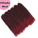 6 Pack Passion Twist Hair 14 Inch Ombre Burgundy Passion Twist Crochet Hair Synthetic Fiber Water Wave Crochet Hair for Butterfly Soft Locs Braidig Hair Extensions (14'', Tbug