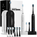 AquaSonic Duo Dual Handle Ultra Whitening 40,000 VPM Wireless Charging Electric ToothBrushes - 3 Modes with Smart Timers - 10 Dupont Brush Heads & 2 Travel Cases Included Aquasonic