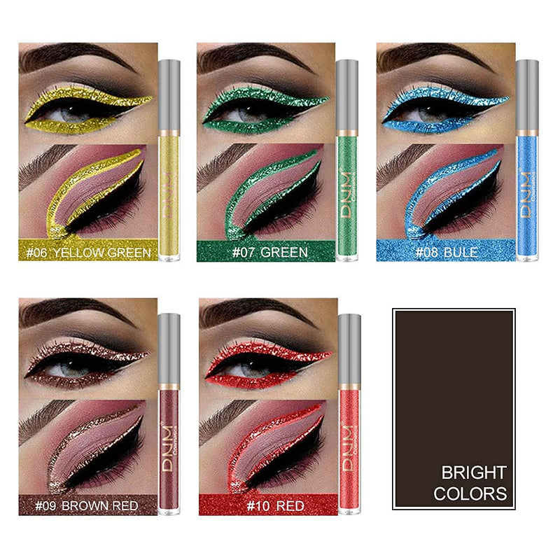 10 Colors Glitter Sparkle Sparkly Sparkling Eyeliner Liquid Makeup Set delineadores de colores,DNM Liquid Glitter Eyeliner Colorful Set Gold Silver white Red Shimmer Liquid Eyeliner Liner for Eyes 04 DNM