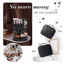Travel Makeup Bag, Make up Bag for Women, Large Leather Cosmetic Bag Travel Toiletry Bag for Girls Make Up Bag Brush Organizer Bags (Quilted Black) Stagiant