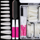 Coffin Nails Long Fake Nails - Natural Acrylic Nails Coffin Shaped Ballerina Nails Tips Ejiubas 500PCS Full Cover False Nail 4PCS Nail Glues 1PC Nail File With Case for Nail Salons and DIY Nail Art Ejiubas