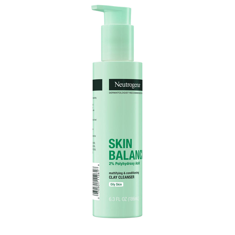 Neutrogena Skin Balancing Kaolin Clay Cleanser with 2% Polyhydroxy Acid (PHA), Mattifying & Conditioning Face Wash for Oily Skin, Paraben-Free, Soap-Free, Sulfate-Free, 6.3 oz Neutrogena