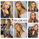 Muokass 4x4 HD Lace Front Wigs Straight Hair Brazilian Virgin Human Hair Lace Closure Wigs For Black Women 150% Density Pre Plucked With Elastic Bands 4/27 Color(22 Inch,