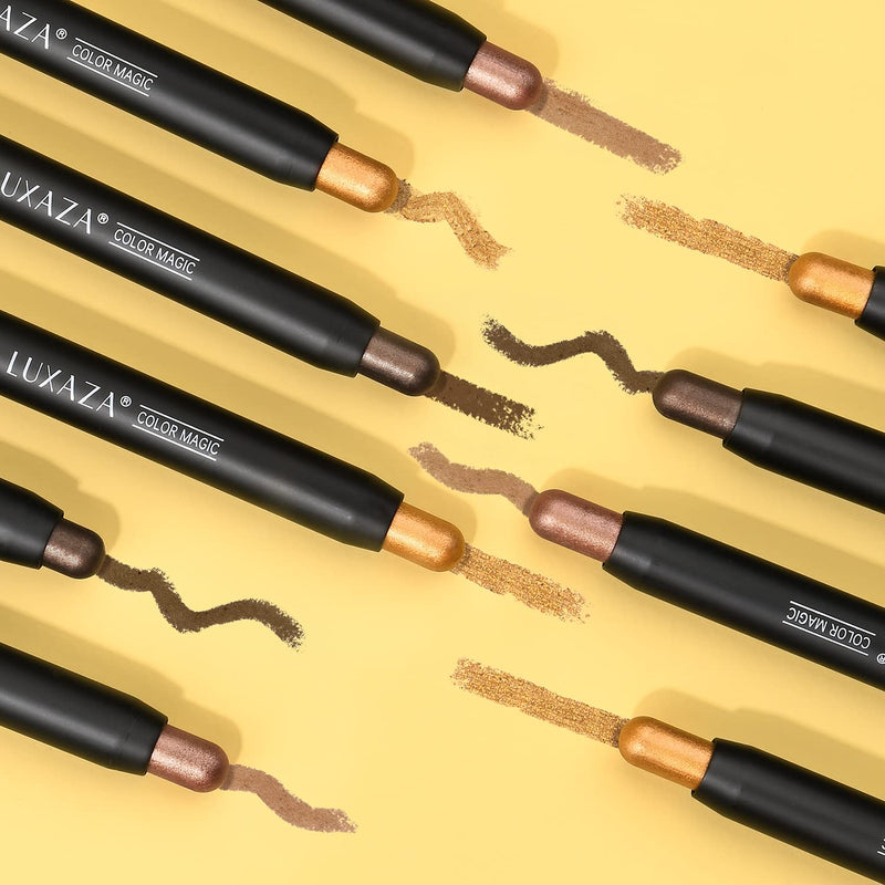 LUXAZA 3Pcs Metallic Brown Eyeshadow Stick Set, Metallic And Shimmer Creamy EyeShadow Pencil, Smooth High Pigmented Eye Brightener Stick Smoky Eye Makeup LUXAZA