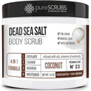 pureSCRUBS Premium Lemongrass Dead Sea Salt Body Exfoliator Scrub, Full Exfoliating Body Scrubber - Large 16oz Jar, Filled With Essential Oils, Includes Spoon, Loofah & Exfoliating Skin Soap Infinity Warehouse
