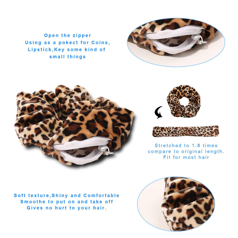 Velvet Scrunchies with Pocket Hidden Zipper Stash Hair Ties Elastic Bands for Girls Women Hair Accessories Great Scrunchy 4Pcs for Friends qiyue