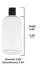 Baire Bottles 8 oz Empty Refillable Plastic Bottles with Squeeze Top, Hand-Press Lids - Hand Soap, Shower, Lotion, Homeopathy, Travel, 6 Pack PET, BPA Free USA (Clear, Black Disc, Floral Labels) Baire Bottles