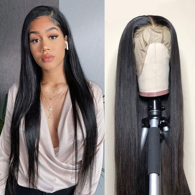 unique beauty Straight Lace Front Wigs Human Hair 9A Brazilian Virgin Human Hair 13x4 Lace Frontal Wigs Human Hair 150% Density Pre Plucked with Baby Hair For Black Women Natural Color (28 inch) Generic