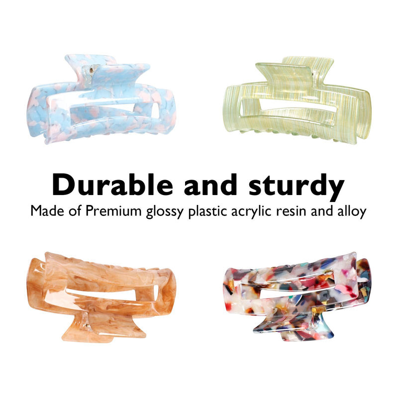 Magicsky 4PCS Hair Claw Clips, Acrylic Hair Banana Barrettes,Celluloid French Butterfly Jaw Clips,Tortoise Shell Grip Pin Teeth Clamp-Leopard print Stylish Hair Accessories for Women Girls,Long Motley Magicsky
