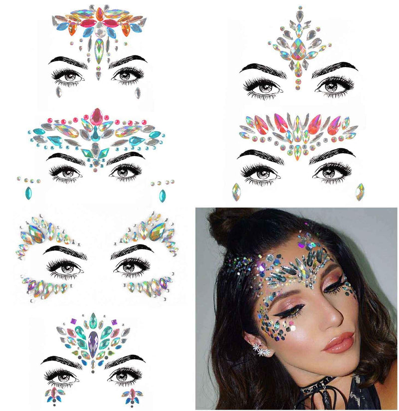COKOHAPPY 6 Sets Rhinestone Mermaid Face Jewels Tattoo - Body Stickers Crystal Tears Gem Stones Bindi Temporary Stickers (Collection 1) COKOHAPPY