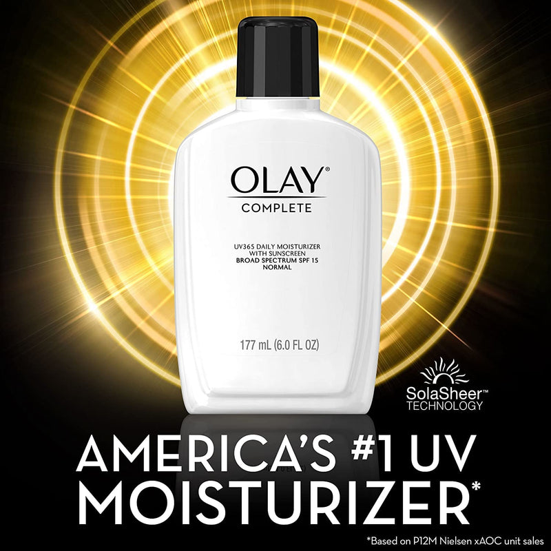 Olay Face Moisturizer, Complete with Sunscreen SPF 15, Daily Facial Lotion for Normal Skin, Lightweight Hydrating Broad Spectrum Sun Protection - Vitamin C, E, and Niacinamide - 6 Oz 2 Pack Infinity Warehouse