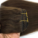 GOO GOO Human Hair Extensions Clip in Chocolate Brown 120g 7pcs 14 Inch Remy Clip Hair Extensions Straight Skin Weft Real Natural Hair GOO GOO Store