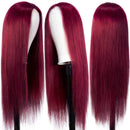 UNice Hair 10a Straight Burgundy T Part Lace Closure Human Hair Wigs Middle Part Brazilian Remy Hair Silk Base Fake Scalp Red Real Human Hair Wig Pre Plucked with Baby Hair 99J Color 22inch UNICE Store