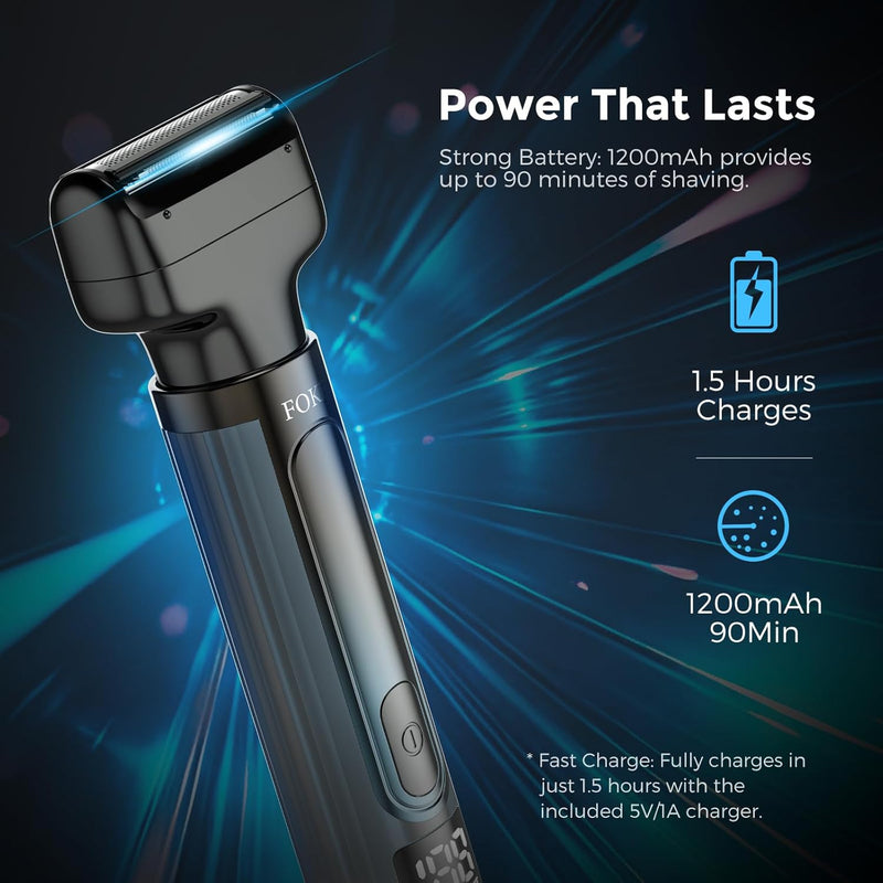 FOKE Back Shaver for Men, Ultra-Wide 1.8" T-Shaped Head, Travel Case, LED 4 in 1 Mens Back Shaver Rechargeable with Long Handle, Safety Lock, IPX7, Multi-Functional Back Trimmer for Men, (Dark Black) Infinity Warehouse