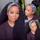 Headband Wig Curly Wave Human Hair Wigs for Black Women Brazilian Virgin Hair Kinky Curly Headband Wigs Human Hair 150% Density (12 inch) catti
