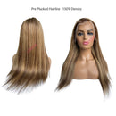 Human Hair Lace Front Wigs Ombre Brown to Honey Blonde Highlights Straight Remy Human Hair Wigs Pre Plucked Hairline Middle Part 13x1 Deep Part Lace Wigs for Women 150% Density 20Inch Ubetta Store