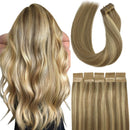 Doores 20pcs 24 Inch Tape in Hair Extensions Ombre Light Blonde Highlighted Golden Blonde Real Human Hair Extensions Tape in Skin Weft Natural Hair Extensions Natural Hair Remy Straight 50g DOORES Store