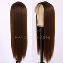 Maycaur 13X4 Inch Long Straight Brown Lace Front Wigs for Fashion Women Black Brown Ombre Color Synthetic Lace Front Wigs with Natural Baby Hair 24 Inch Maycaur
