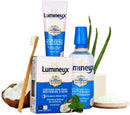Lumineux Oral Essentials Teeth Whitening Kit - Includes 7 Treatments (14 Whitening Strips) | 1 Whitening Mouthwash, 1 Whitening Toothpaste & 1 Bamboo Toothbrush | Certified Non Toxic, Fluoride Free Oral Essentials