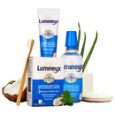 Lumineux Oral Essentials Teeth Whitening Kit - Includes 7 Treatments (14 Whitening Strips) | 1 Whitening Mouthwash, 1 Whitening Toothpaste & 1 Bamboo Toothbrush | Certified Non Toxic, Fluoride Free Oral Essentials