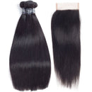 Amella Hair Brazilian Virgin Hair Straight 3 Bundles with Closure 4x4 Free Part Human Hair Bundles with Closure Natural Black Color(16" 18" 20"+16"Closure) Amella Store