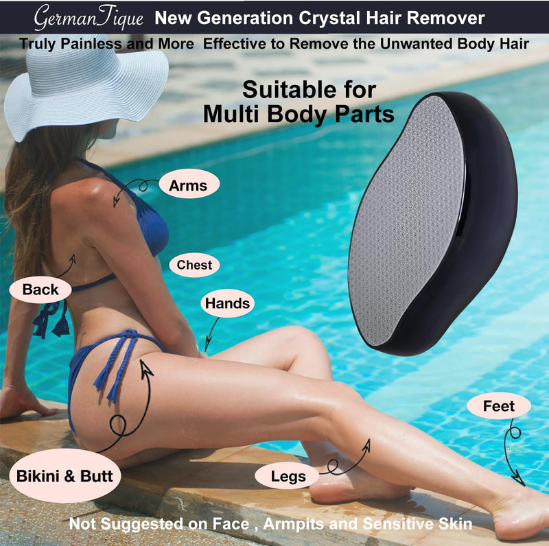 Crystal Hair Eraser,Natural Crystal Hair Remover,Reusable Painless Nano Glass Hair Removal Device Without Shaver,Gentle Crystal Epilator and Exfoliator for Soft Silky Skin(Black) Infinity Warehouse