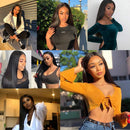 Straight Lace Front Wigs Human Hair Brazilian Virgin T Part Straight Human Hair Wigs for Black Women Pre Plucked with Baby Hair Natural Black 150% Density(16inch,13x4x1 T Part Wig) beafay