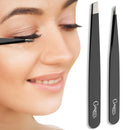 Tweezers for Eyebrows Eyelash Extension Clanriza Stainless Steel Tip Slant ,Set for Ingrown Hair - Premium Quality Eyebrow and Facial Hair Removal - Ideal Gift for Fashionable Women - 2 Pack CLANRIZA