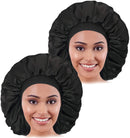 2PCS Large Satin Bonnet,Silk Bonnet With Elastic Soft Band, Big Bonnet For Women Hair Care,Jumbo Bonnet For all Long Hair CACASO