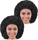 2PCS Large Satin Bonnet,Silk Bonnet With Elastic Soft Band, Big Bonnet For Women Hair Care,Jumbo Bonnet For all Long Hair CACASO