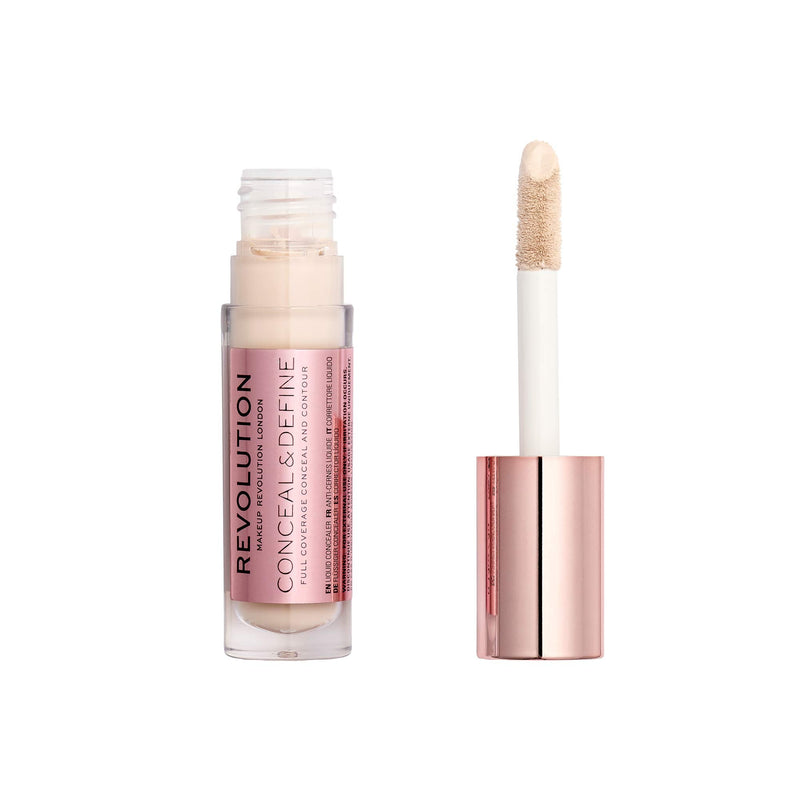 Makeup Revolution Conceal & Define Full Coverage Conceal & Contour C2, Highlighter Stick Transforms and Evens Out Skin Texture, Under Eye Concealer for Flawless Finishing Makeup Revolution