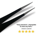 Tweezer Guru Pointed Tweezers - Sharp Precision Needle Nose Tip, Best Tweezers for Eyebrows and Ingrown Hair, Surgical Pointed for Blackheads & Splinters (Black) TWEEZER GURU