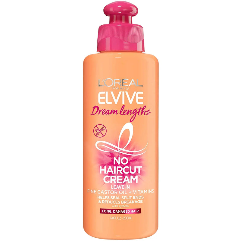 L’Oreal Paris Elvive Dream Lengths No Haircut Cream Leave in Conditioner With Fine Castor Oil and Vitamins B3 and B5 for Long, Damaged Hair, Helps Seal Split Ends and Reduces Breakage With System 6.8 FL; Oz L'Oreal Paris