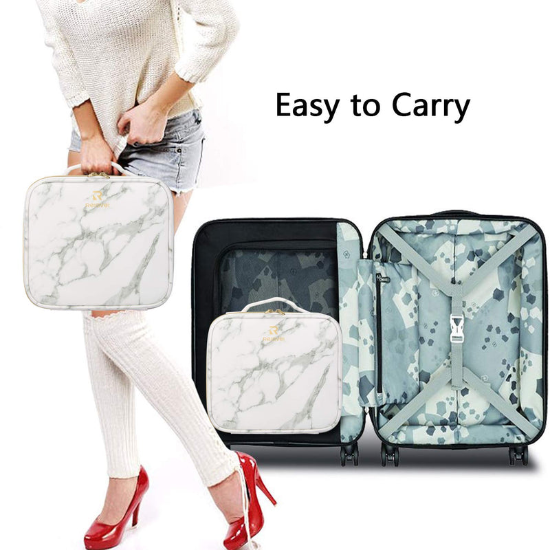Relavel Travel Makeup Train Case Makeup Cosmetic Case Organizer Portable Artist Storage Bag with Adjustable Dividers for Cosmetics Makeup Brushes Toiletry Jewelry Digital Accessories (Marble, White) Relavel