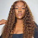 CYNOSURE Ombre Highlight Lace Front Wigs Human Hair Colored 180% Density Curly Honey Blonde Wig Colored Human Hair 13X4 Lace Frontal Wigs Pre Plucked Hairline (20 Inch, Highlight) CYNOSURE