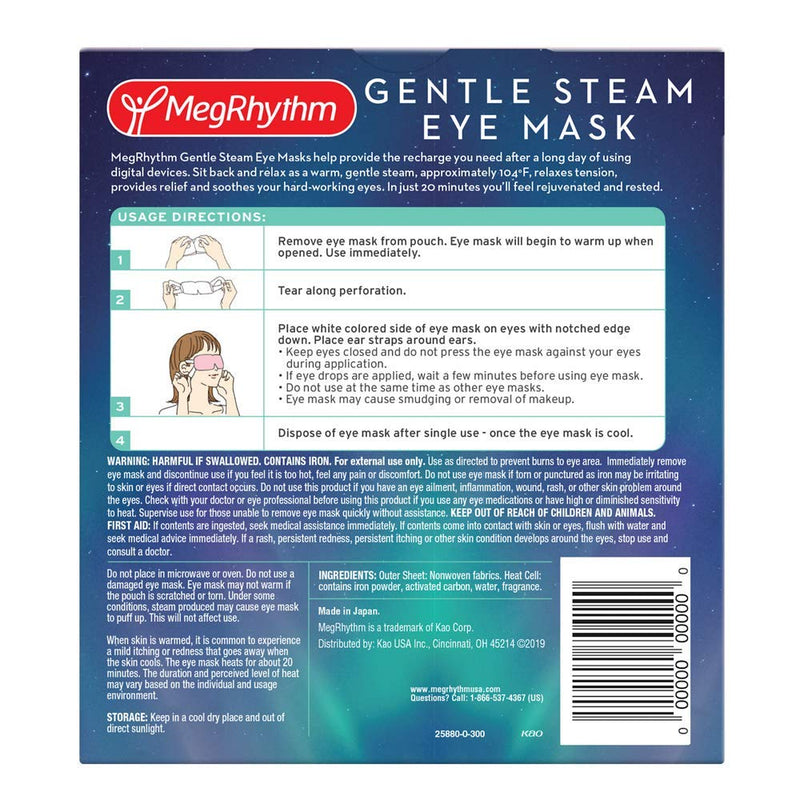 MegRhythm Megrhythm Gentle Steam Eye Mask, Unscented, 5 Count, Soothing Steam Eye Mask, Rejuvenates Eyes, Reduces Tension, Dermatologist and Ophthalmologist Tested, Unscented, 5 Count MegRhythm Store