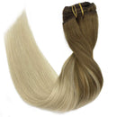 GOO GOO Human Hair Extensions Clip in Ombre Ash Brown to Platinum Blonde 120g 7pcs 18 Inch Straight Real Clip in Hair Extensions Thick Hair Weft Natural Remy Hair Extensions for Women GOO GOO Store