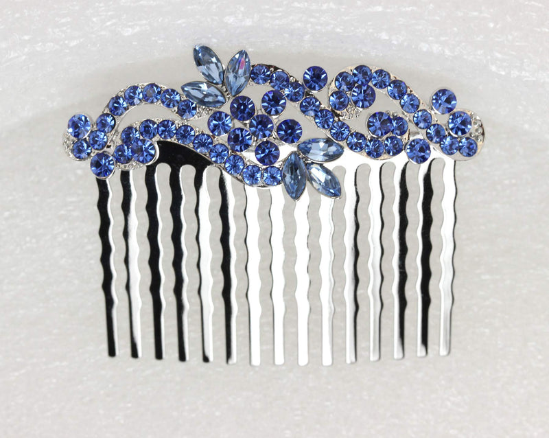 Faship Sapphire Color Blue Crystal Floral Hair Comb Faship