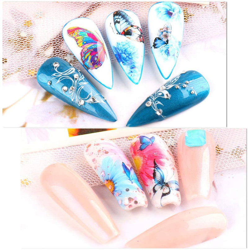 Le Fu Li 30 Sheets Butterfly Nail Art Stickers Nail Art Water Transfer Sticker with Butterfly Flower Patterns Manicure Tips，Nail Tips DIY Toenails Nail Art Decorations Accessories Decals Le Fu Li