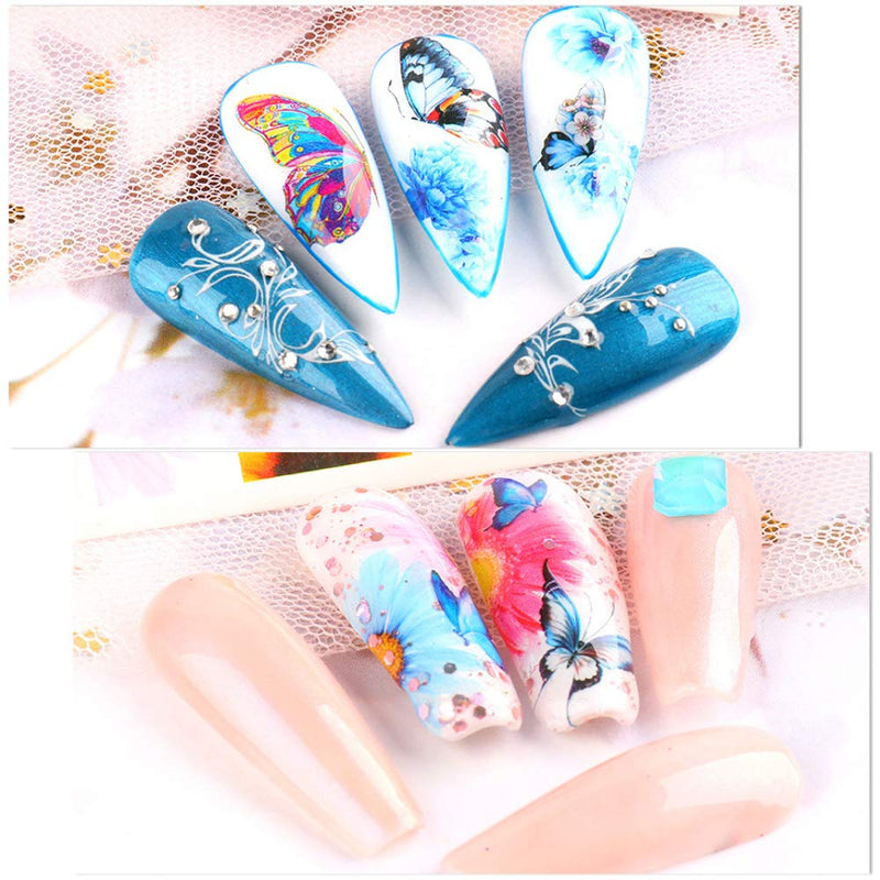 Le Fu Li 30 Sheets Butterfly Nail Art Stickers Nail Art Water Transfer Sticker with Butterfly Flower Patterns Manicure Tips，Nail Tips DIY Toenails Nail Art Decorations Accessories Decals Le Fu Li